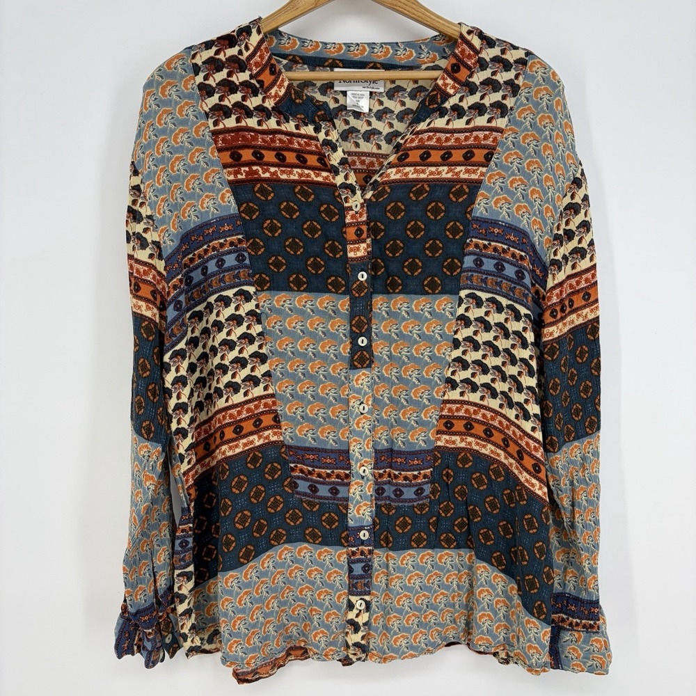 NorthStyle Floral Top XL Patchwork Style Long Sleeve Boho Fairy Grunge Hippie